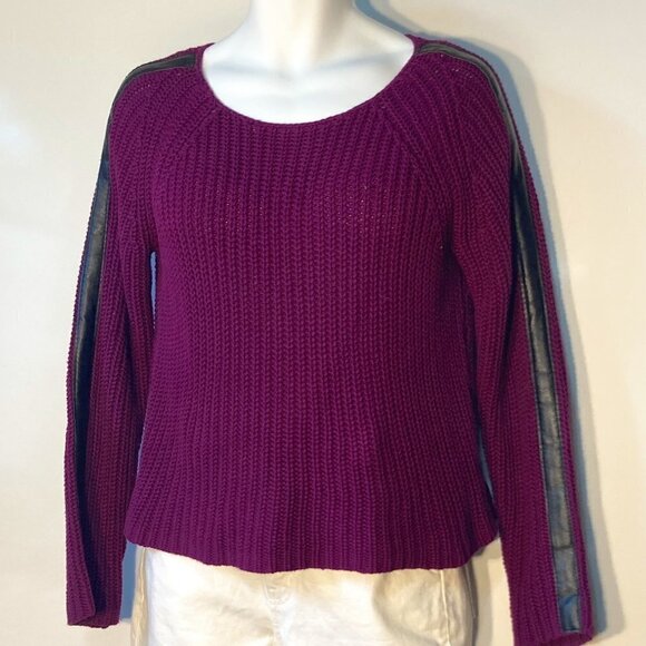 Bisou Bisou SZ L Purple chunky weave sweater with Faux Leather trim detail - Picture 1 of 10